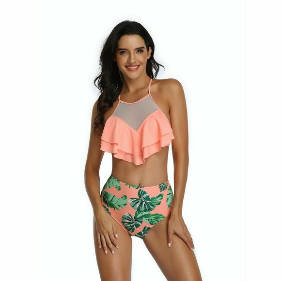 NEW HIGH WAIST PADDED RUFFLE BIKINI MEDIUM - Picture 3 of 9